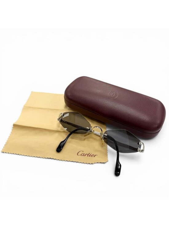 Cartier Rimless Two Point Logo Eyewear Sunglasses Silver Black 20 main image 12